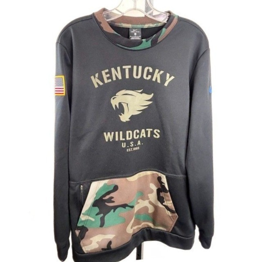 Nike Kentucky Hoodie Wildcats Men's Size Large Dri-FIT‎ Shirt Camo Pockets Flag
